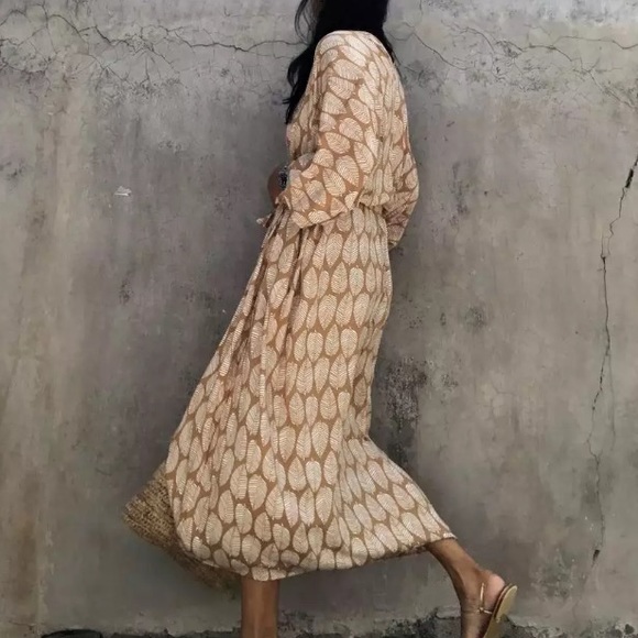 SOLD OUT Bohemian Leaf Pattern Kimono Swim Coverup Wrap Duster Robe - Picture 5 of 9